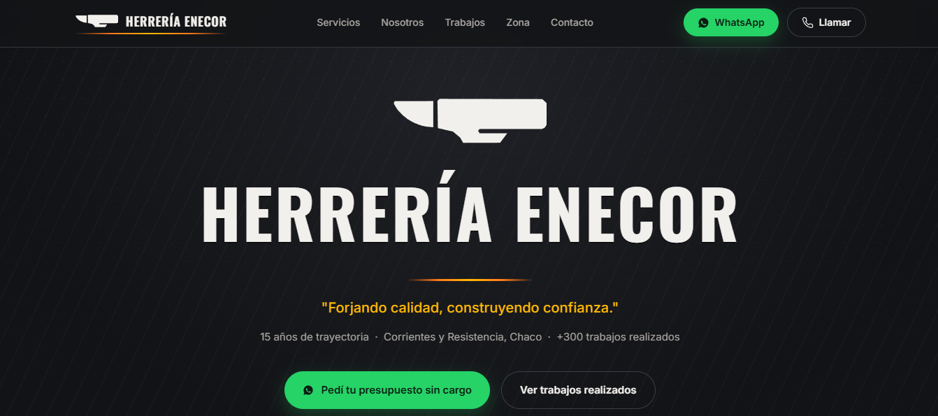 Landing page de Herrería Enecor